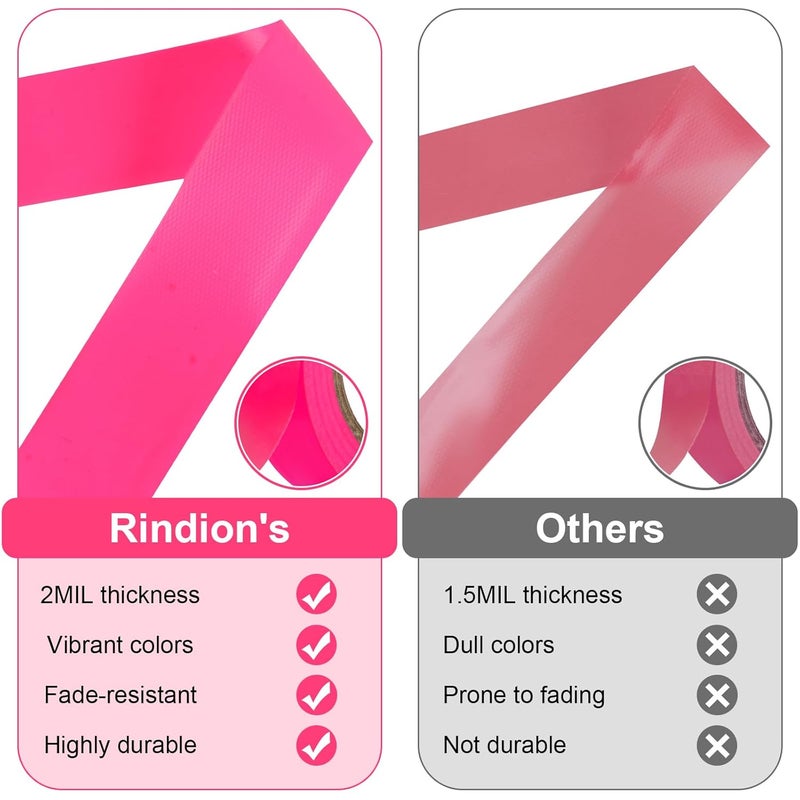 Rindion 6 Rolls Pink Flagging Tape, 0.7in X 98.4ft(Total 590.4ft) Non-Adhesive Neon Marking Tape, Plastic Survey Ribbon Rolls for Location Marking, Cable Bundling, Tree Labeling, Hunting, Construction Sites - Image 3